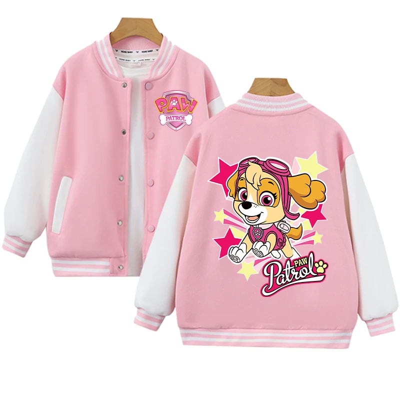 Paw Patrol Fashion Baseball Uniform for Girls Anime Cartoon Sweet Sports Coat Children Autumn Winter Cute Jacket Kids Clothes