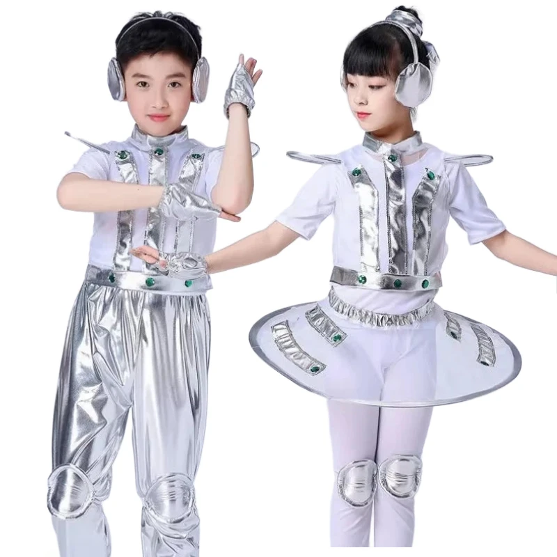 Kids Robot Space Future Style Costume Boys Girls Performance Outfit Alien Halloween Stage Show Party Cosplay Dress Up Clothes