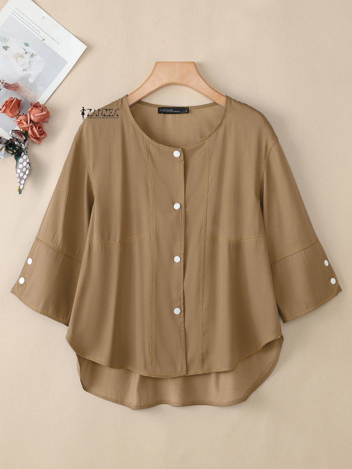Plus Size Shirts ZANZEA Women Cardigans 2025 Fashion 3/4 Sleeve Fashion Solid Blouses Autumn Buttons Casual Loose Elegant Top