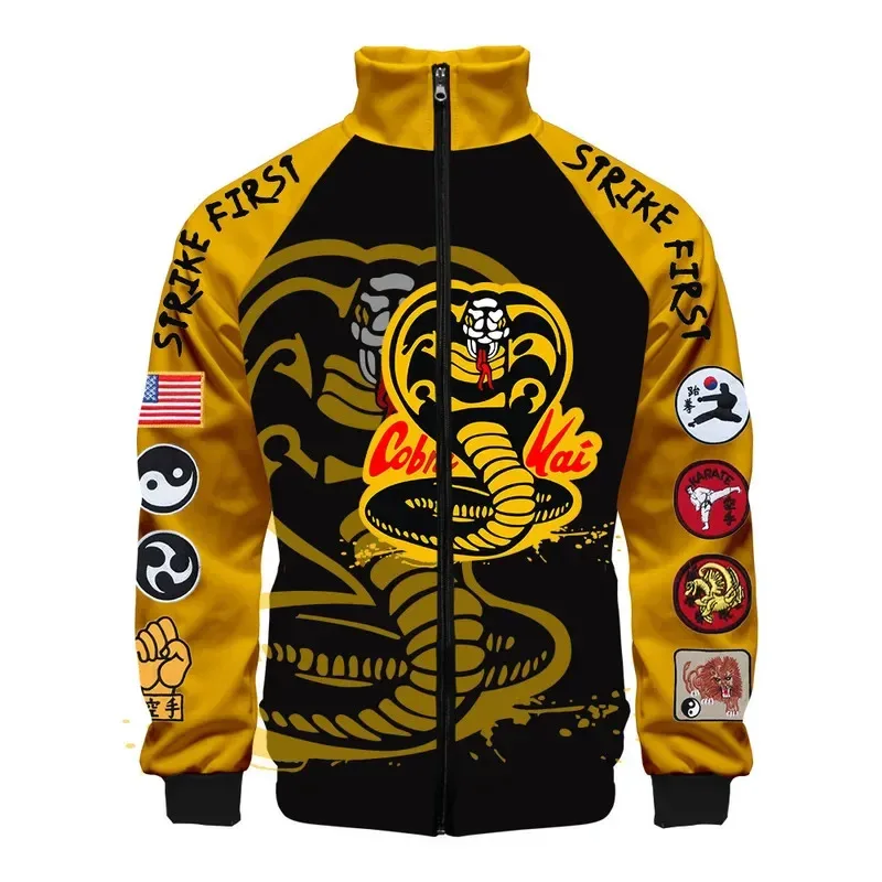 wiwiwi 123New Hot TV Show The Karate Kid Cobra Kai Fashion Men Zipper Hoodies Jackets 3D Stand Collar Sweatshirt Tops boy Tracks