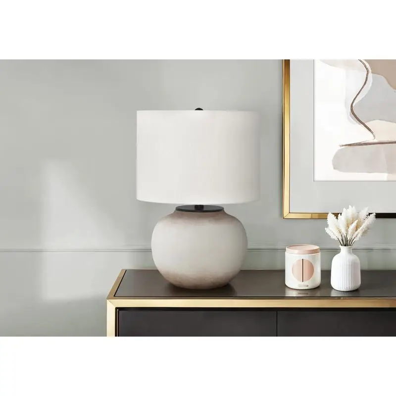 Modern 21" Table Lamp, Cream Ceramic Base, Ivory Cream Shade, Stylish Lighting for Home Decor