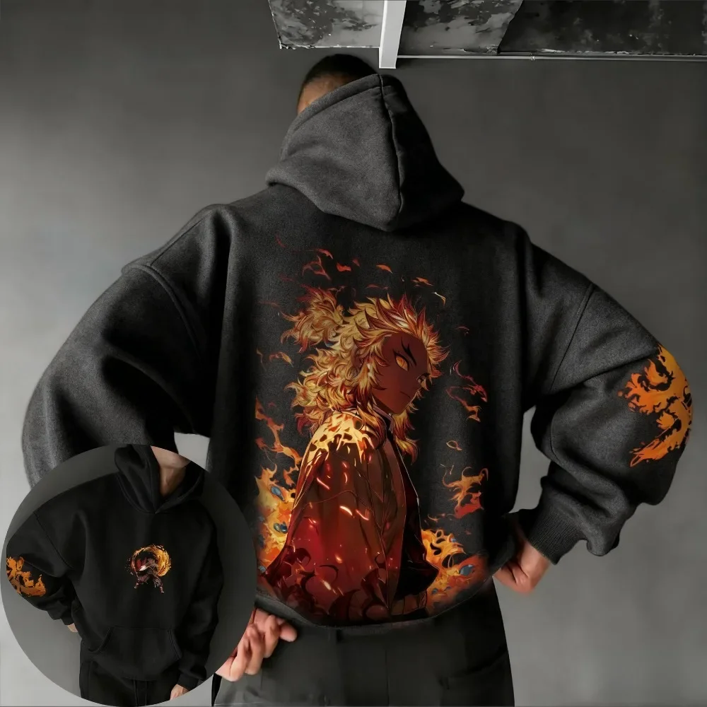 Demon Slayer Men's Hoodie Sweater Rengoku Kyojuro Anime Spring Autumn Boys Children's Long-sleeved Parent-child Outfit Winter