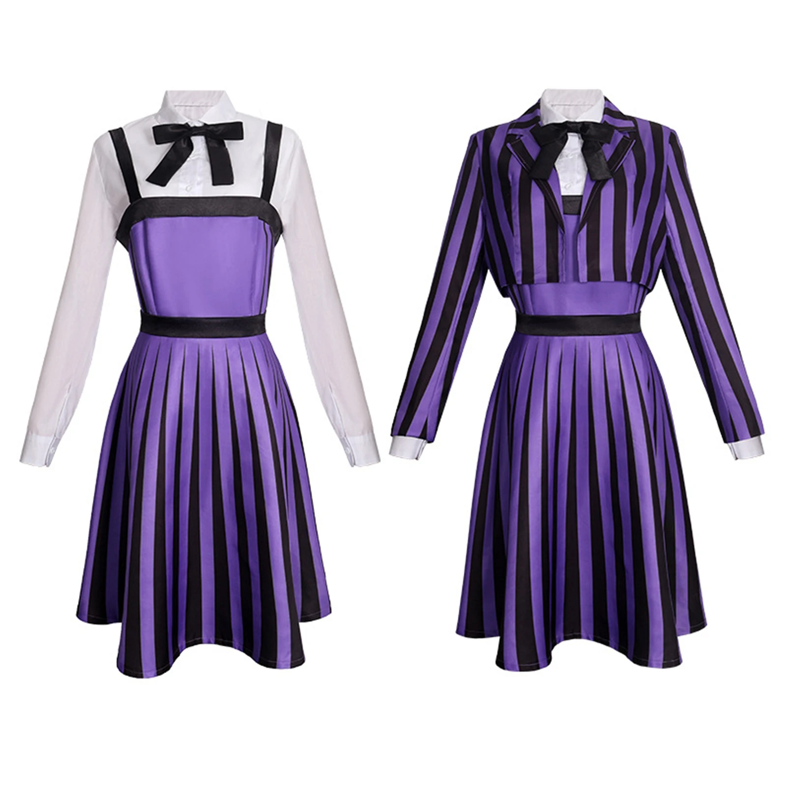Enid Sinclair Cosplay Costume Girl Women'S Purple School Uniform Movie Striped Dress Jacket Set Halloween Outfit Set