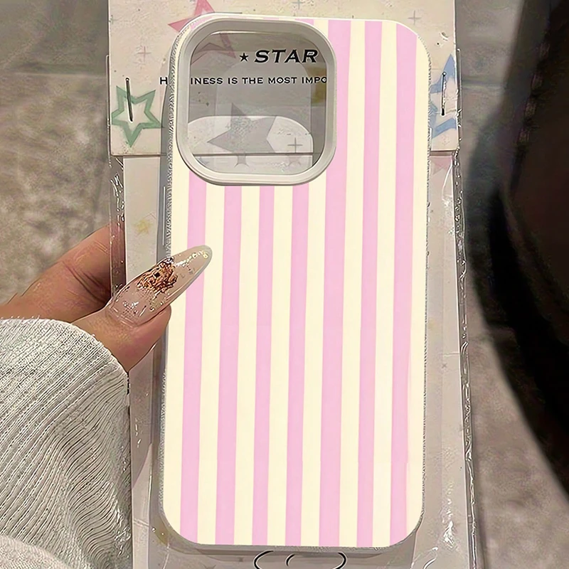 Simple Pink Vertical Striped Lichee Pattern Phone Case For iPhone 17 16 15 14 13 12 11 Pro Max XS XR X 16E 16 Plus 17 Air Cover