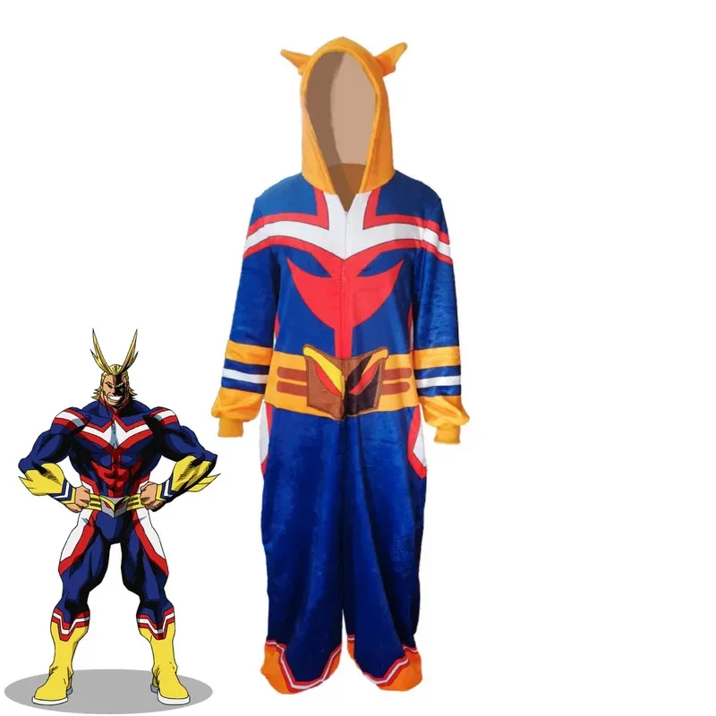 Anime My Hero Academia All·Might Cosplay Costume Plush Fur Jumpsuits Hooded Pajamas Man Woman Kawaii Cute Loungewear Suitx;8's,6