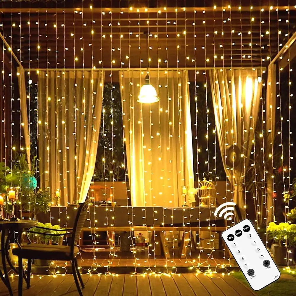 600 LED Curtain Lights Outdoor, 9.5x19.6t Chrisas String Light Plug in with Remote, 8 es Wall Hanging Lights or Bedroom Patio Pa