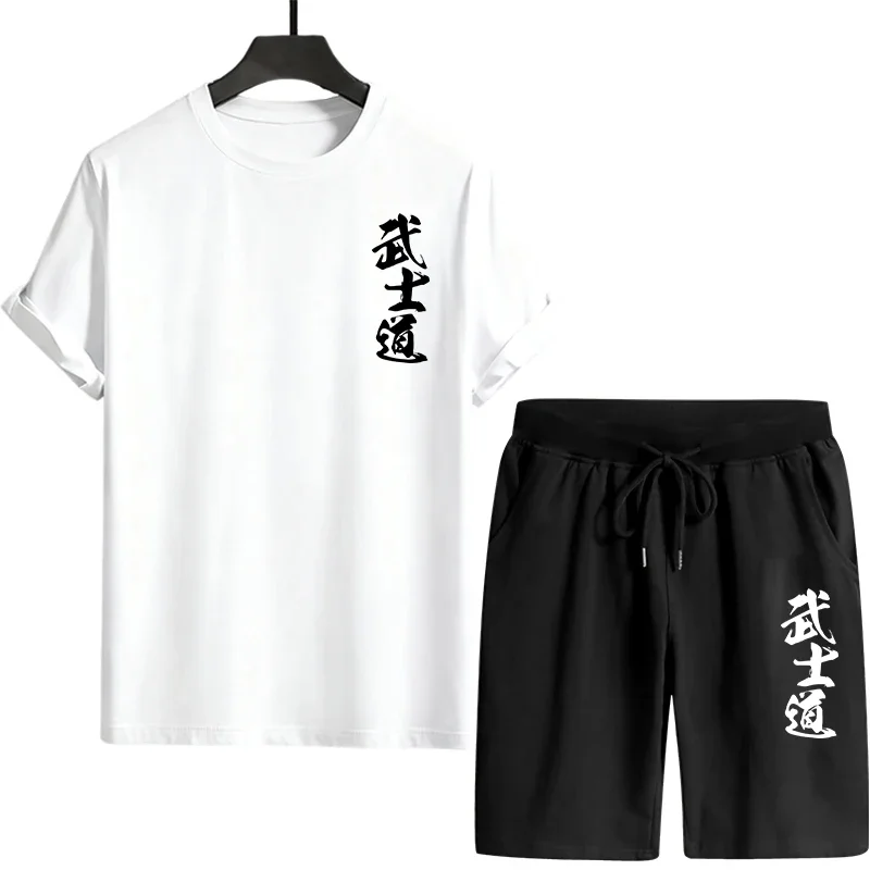 Japan Bushido Mens Summer Tracksuit 2026 Two Piece Set Casual Sportswear Tee and Shorts Comfortable Outdoor Home Wear T-shirts