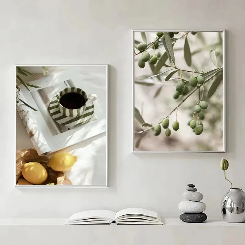 Sunshine Olive Tree Branches Leaves Architecture Coffee Lemon Posters Prints Canvas Painting Nordic Wall Art Living Room Decor