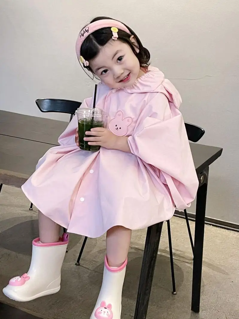 Cartoon teddy bear raincoat kindergarten boys and girls cape raincoat little rabbit waterproof rain gear children's clothing
