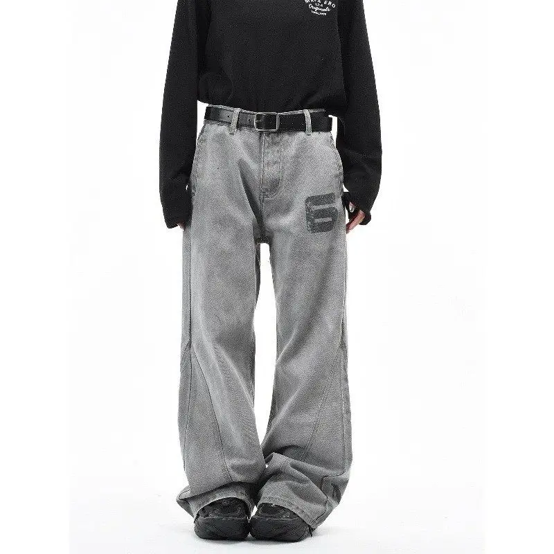 American Sle Vintage Waed Bell Bot Jeans Loose Straight Leg Trousers for Men And Women Cleanfit Durable Street Sle