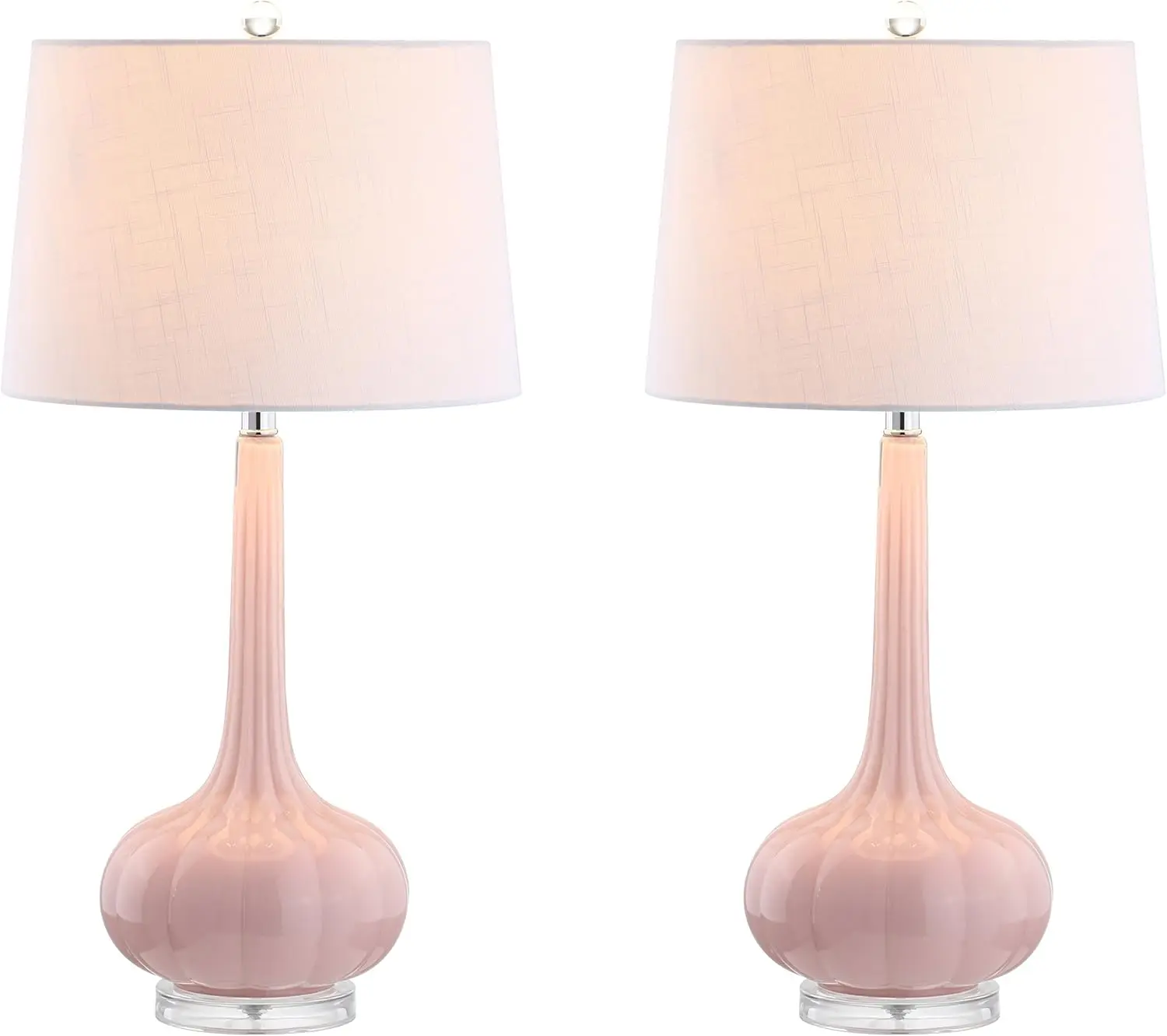 Set of 2 Pink Teardrop Glass LED Table Lamps, 28.5" Contemporary Bedside Desk Lamp for Bedroom Living Room Office