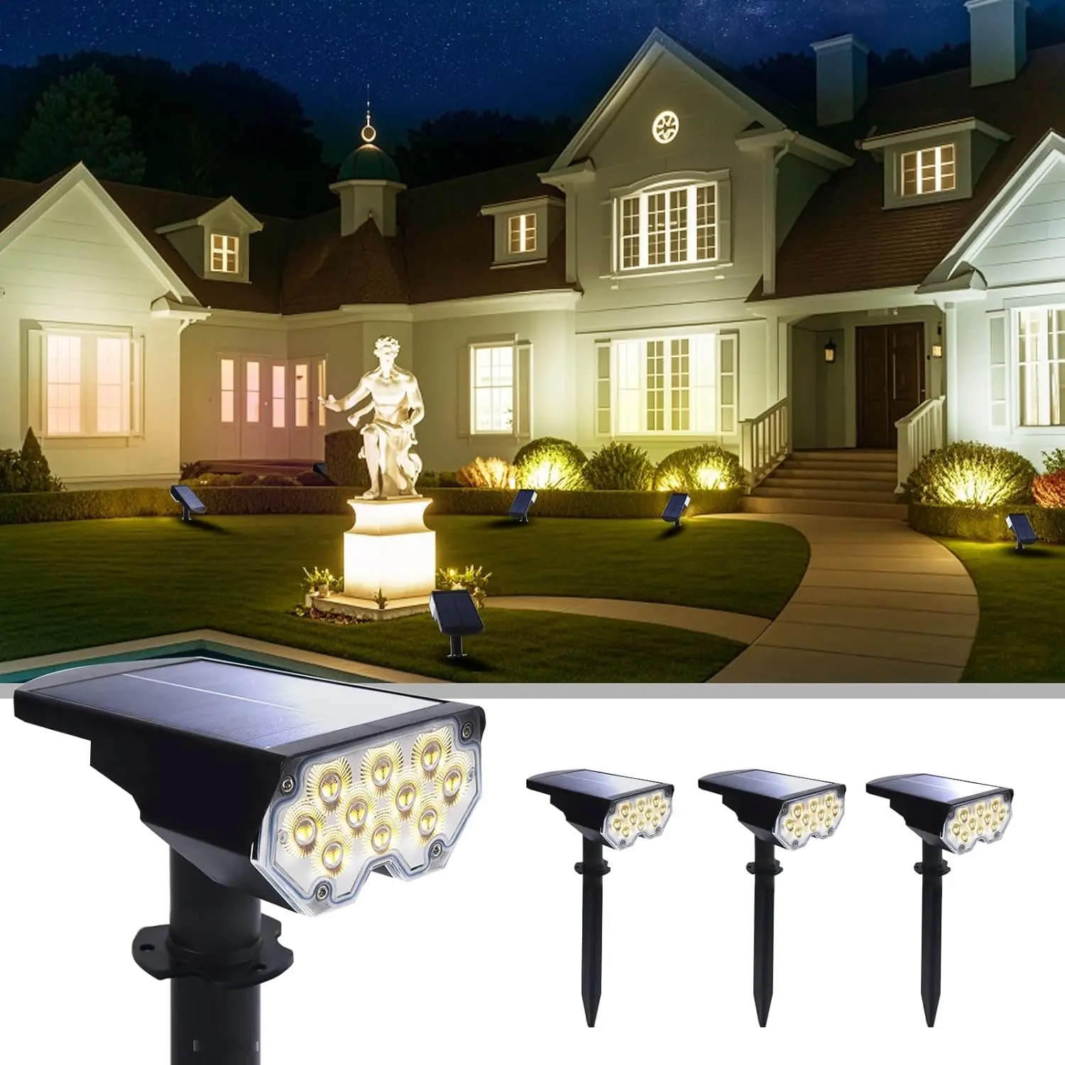 4 Pack Solar Outdoor Spot Lights Waterproof 20 LEDs Landscape Lighting Dusk to Dawn for Garden Yard Path