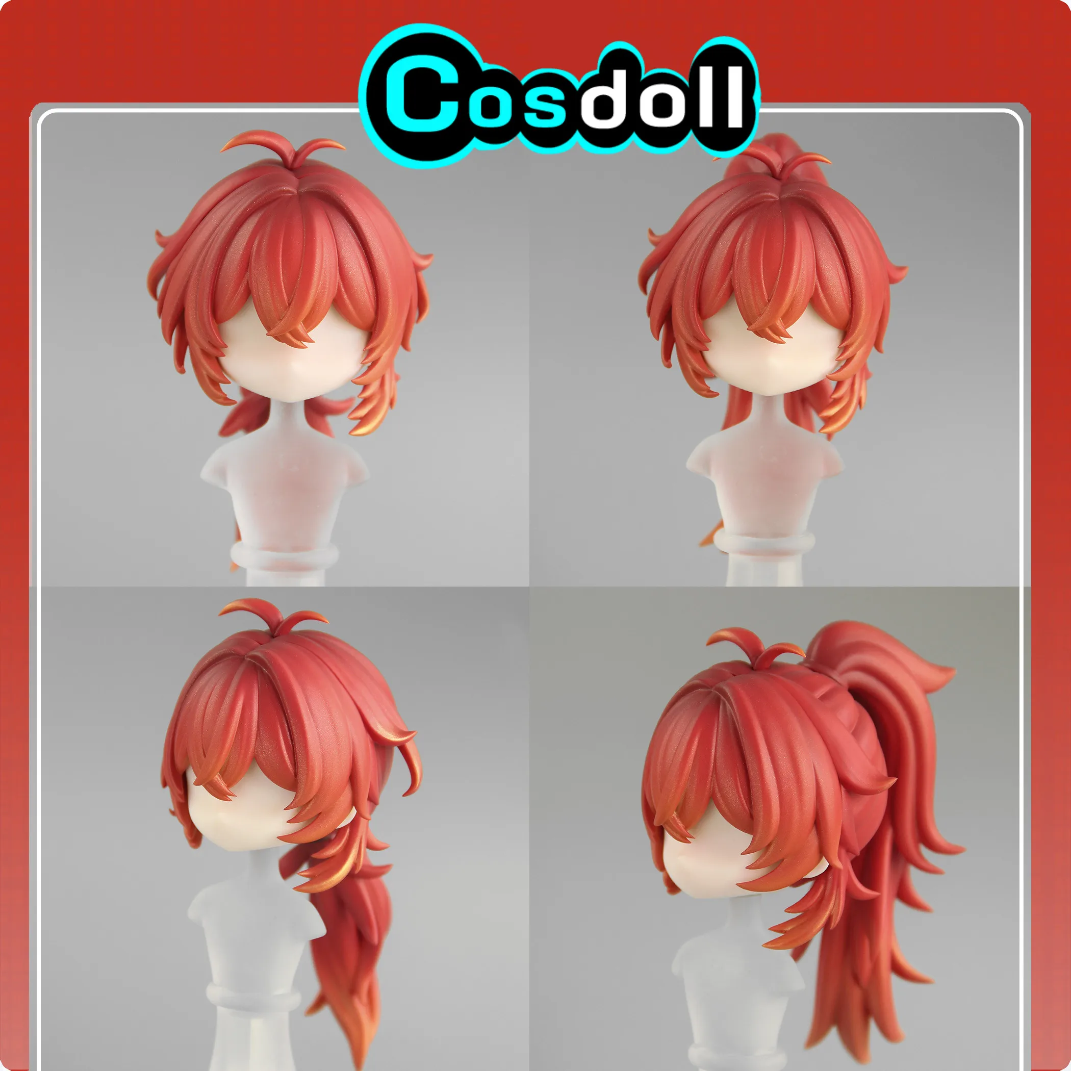 Genshin Impact Diluc Handmade ob11 ob22 GSC Hair Detachable Hair Shell Wig Faceplates BJD Doll Accessories Game Anime Toy Kids G