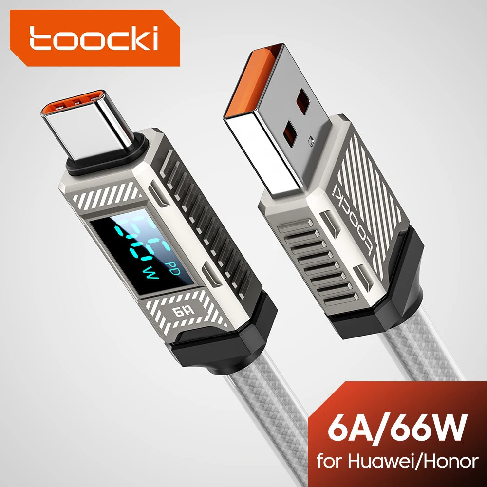 Toocki PD 66W USB C Cable 6A Display Fast Charging Cable For Huawei Mate60 P70 Honor Matebook Xiaomi Samsung Earphones Data Cord