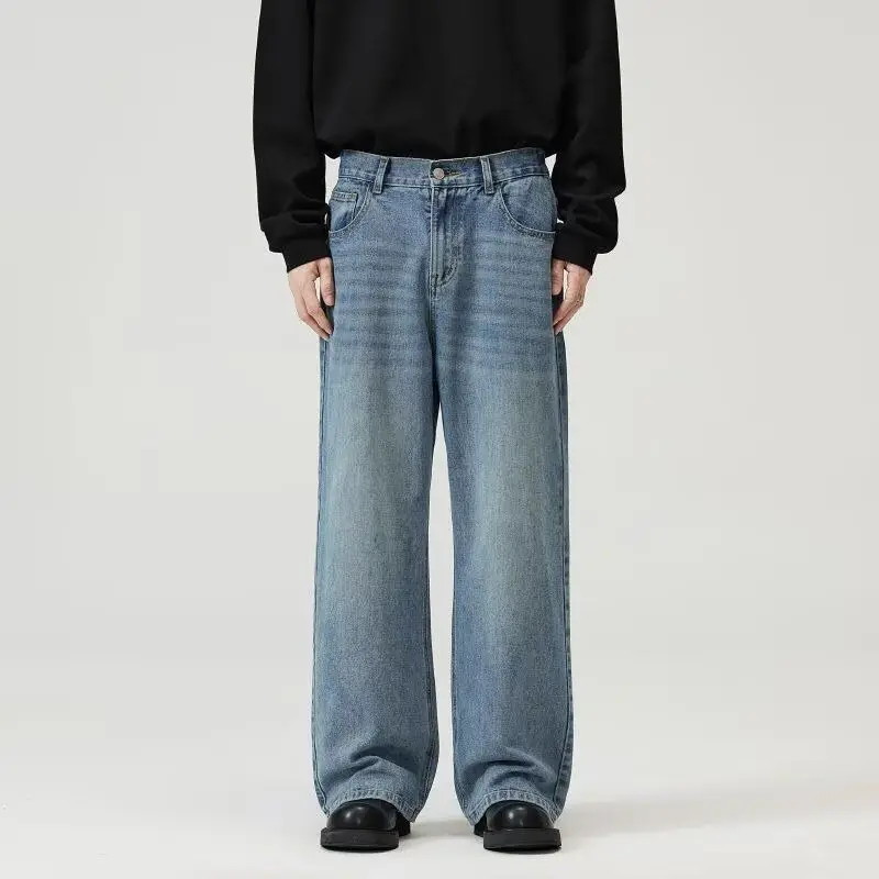 Men's Black Jeans, Wide-leg Pants, American Retro Washed Loose Straight Floor Pants