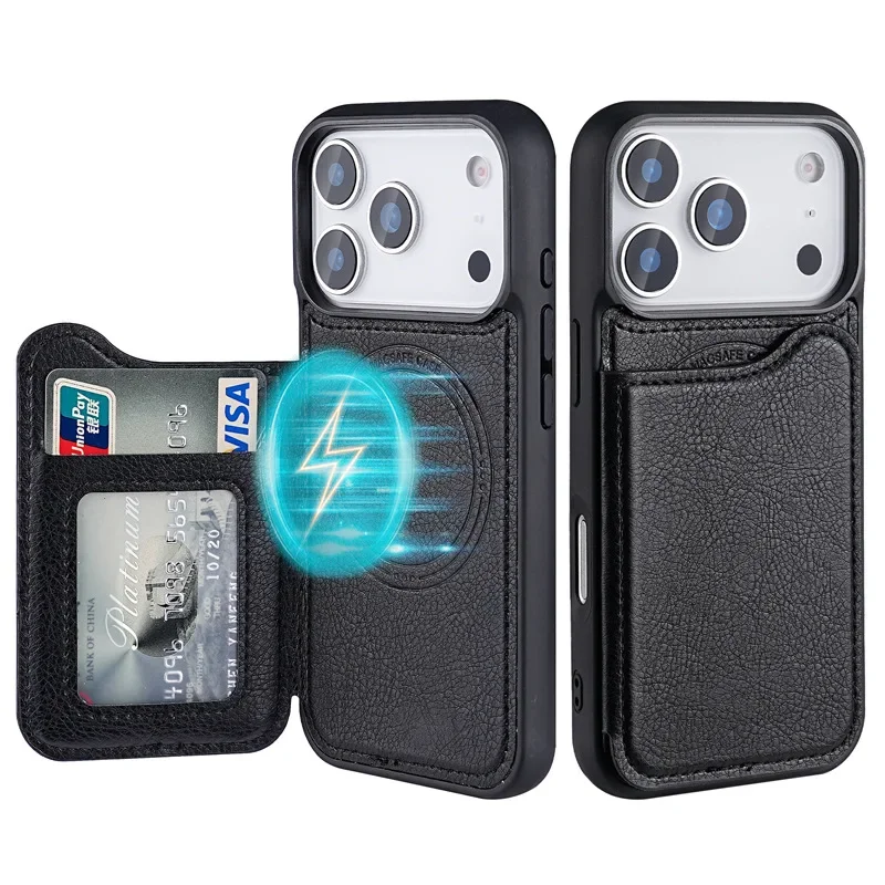 For Magsafe Magnetic Flip Leather Wallet Card Holder Phone Case for IPhone 17 Air 16 15 Plus 14 13 12 Pro Max Protective Cover