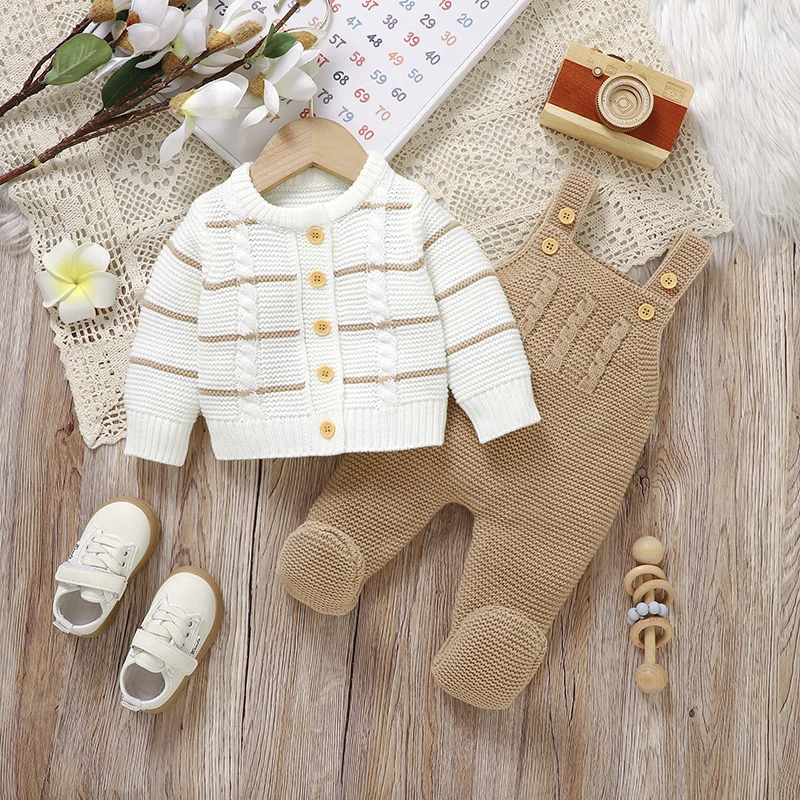Winter Baby Clothes Sets Autumn Casual Long Sleeves Sweaters Jackets+Rompers Infant Boys Girls Outfits 2Pcs Knitted Toddler Wear