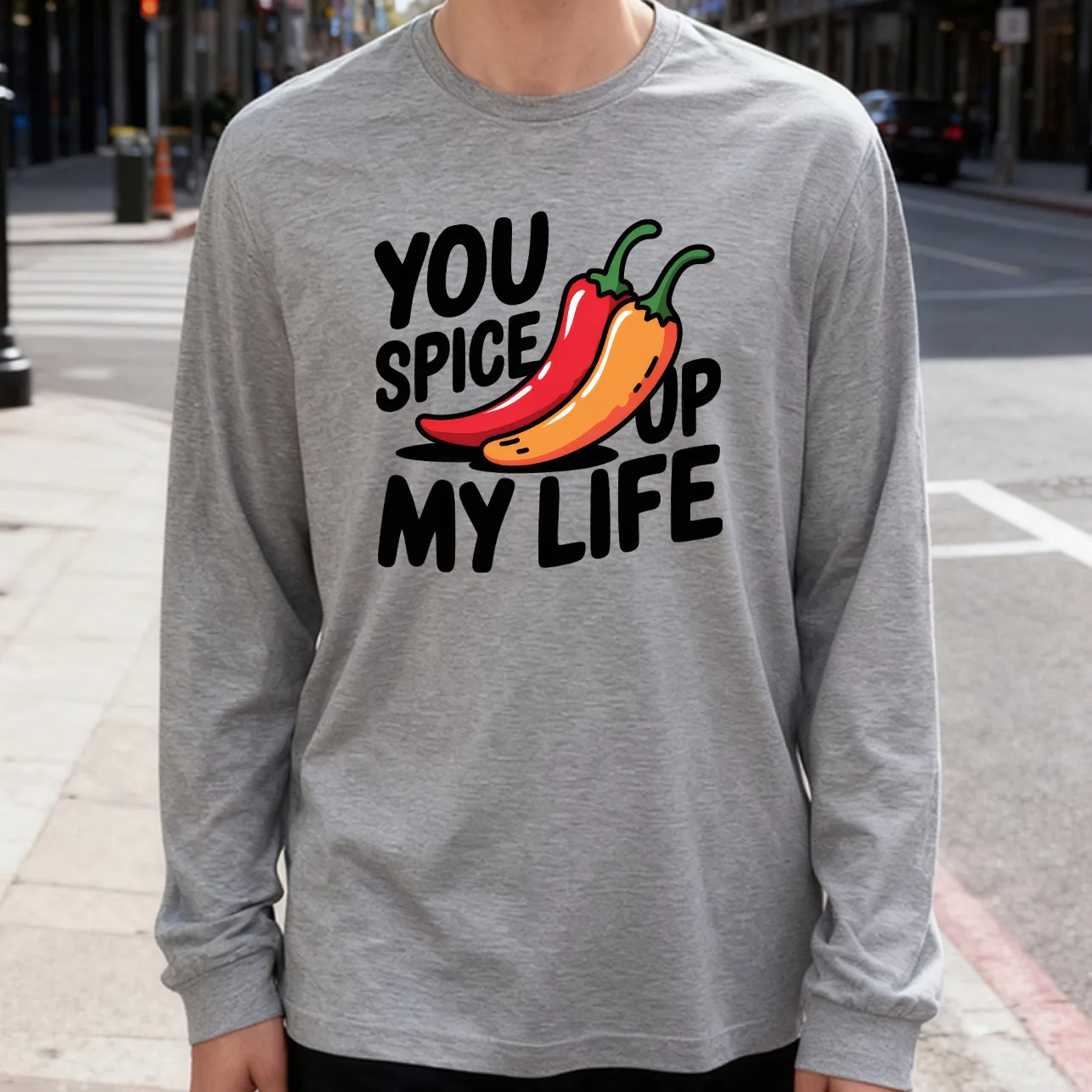 My Spice Men's Long Sleeve T-Shirt 180g 100% Cotton Printed Crew Neck Casual Daily Wear Soft and Breathable