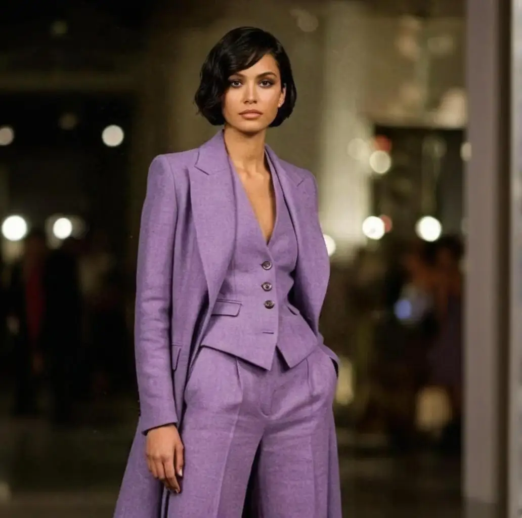 Purple Women's 3 Piece Business Suit Long Blazer Casual Office Work Outfits Elegant Women Pantsuit Set Customize