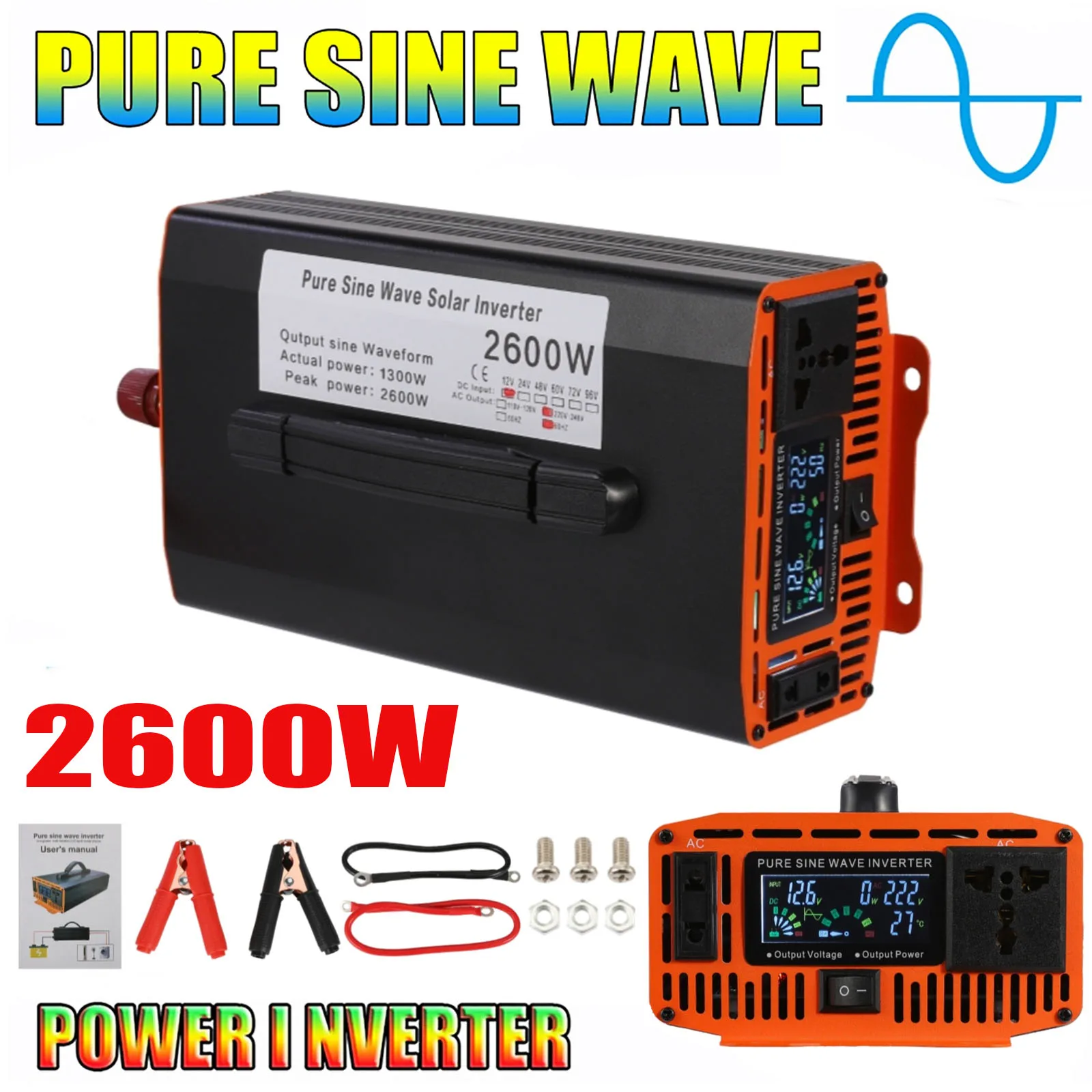 2600W DC 12V 24V 48V To AC110V 220V Pure Sine Wave Inverter LED Display High Power Inverter Car Inverter Converter For Home RV