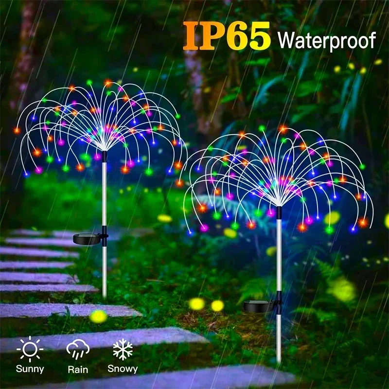 Solar Garden Lights Firework Lights Outdoor Leds-IP65 Waterproof with 8 Lighting Modes Fairy Light for Garden Christmas Wedding