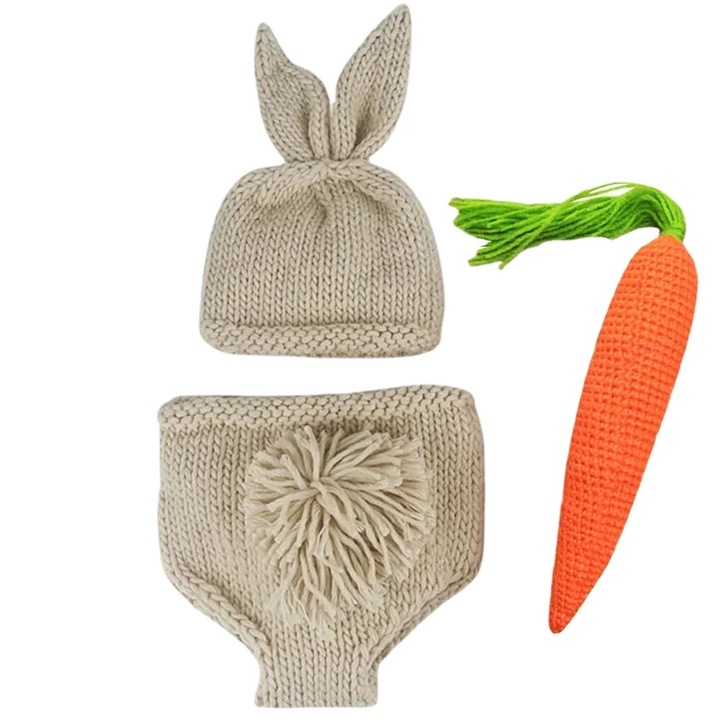 Newborn Photography Props Baby Boy Girl Photo Outfits Knitting Pant Hat Radish Shooting Costume Romper Baby Photoshoot Outfit