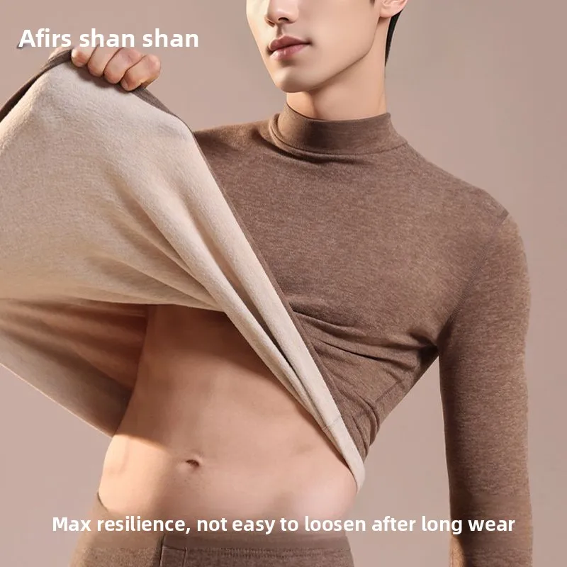 Velvet Thermal Underwear Men's Down Silk Suit Autumn Winter Velvet Thickened High Neck Long Johns Men Snow Peak Warm Pajamas