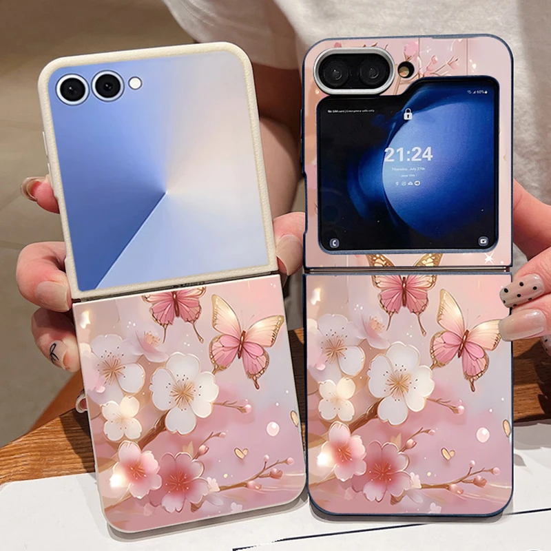 Pink Butterfly Flower Pattern Phone Case For Samsung Galaxy Z Flip 7 FE 6 5 4 3 Soft TPU Folding Cover For Samsung Z Flip7 Flip5