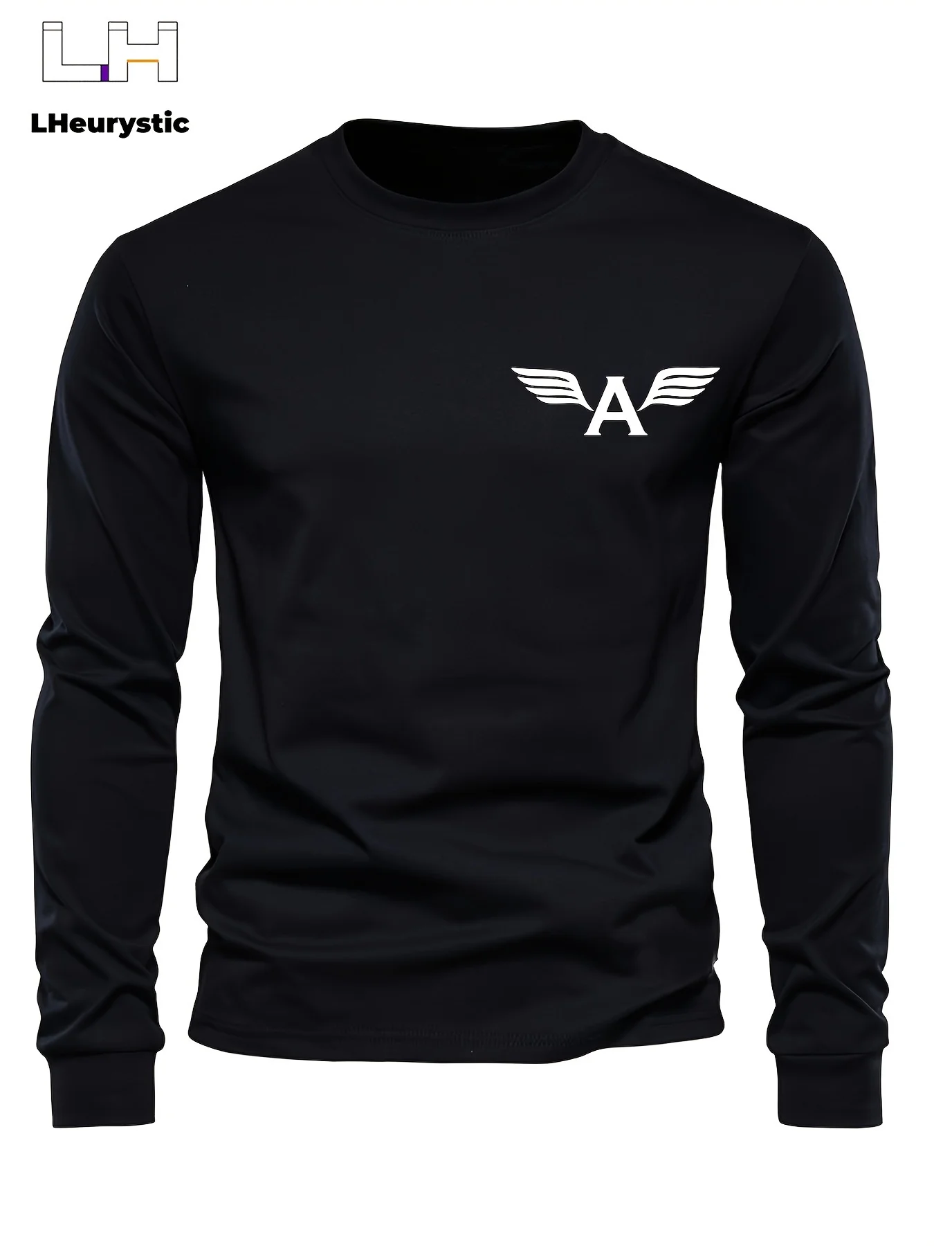 100% pure cotton men's long sleeved round neck loose classic letter printed autumn and winter casual versatile T-shirt top