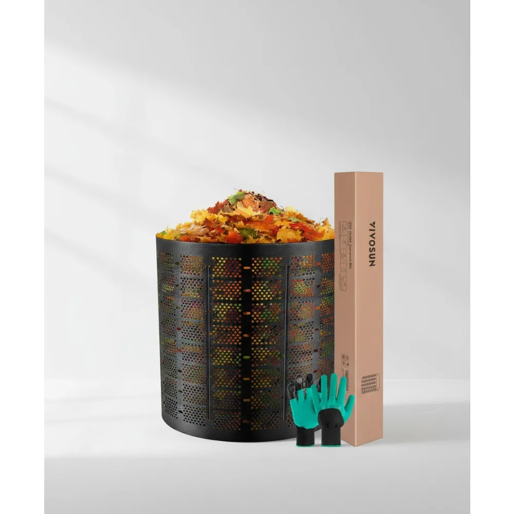 300 Gallon Expandable Compost Bin, Large Capacity Outdoor Composter with Gloves, Easy Setup for Garden & Lawn
