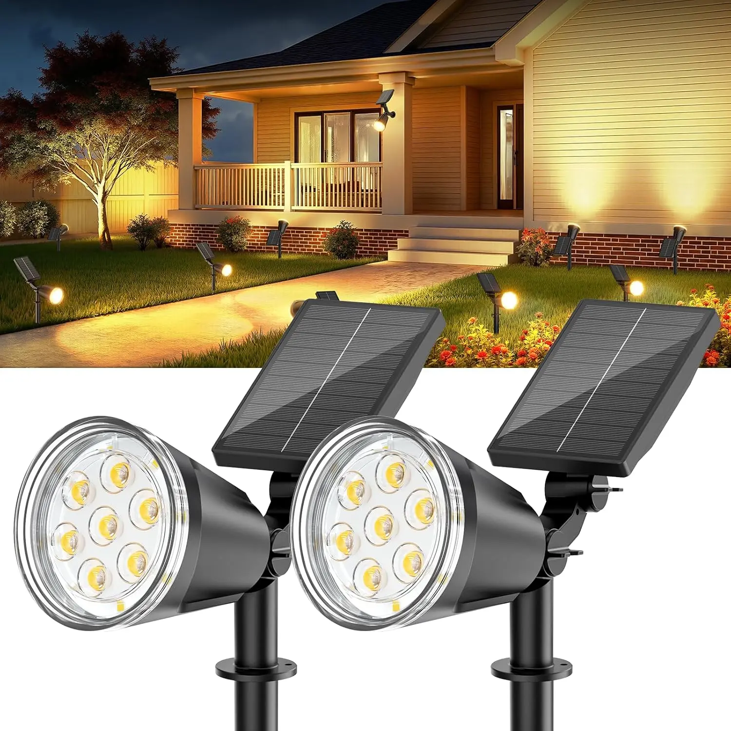 4 Pack Adjustable Solar Spot Lights Outdoor Waterproof - 120°&180° Rotation for Garden Yard Pathway Tree Wall Warm White