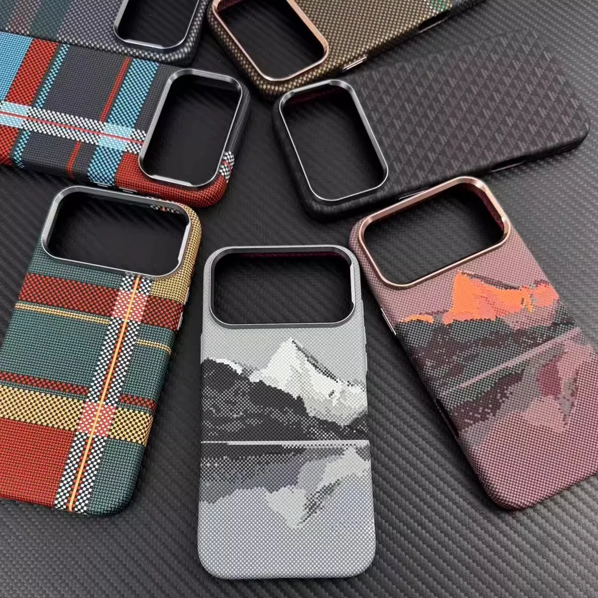 2026 New Plaid Mountain Magnetic Case for iPhone 15 16 17 Pro Max Magnets Charging Back Cover Camera Lens Protection Phone Shell