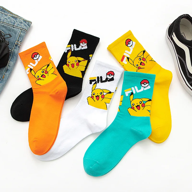 Pokemon Pikachu Cartoon Socks Cute Soft Breathable Cotton Mid-calf Socks Warm Comfortable Casual Socks for Kids Adults Wear Gift
