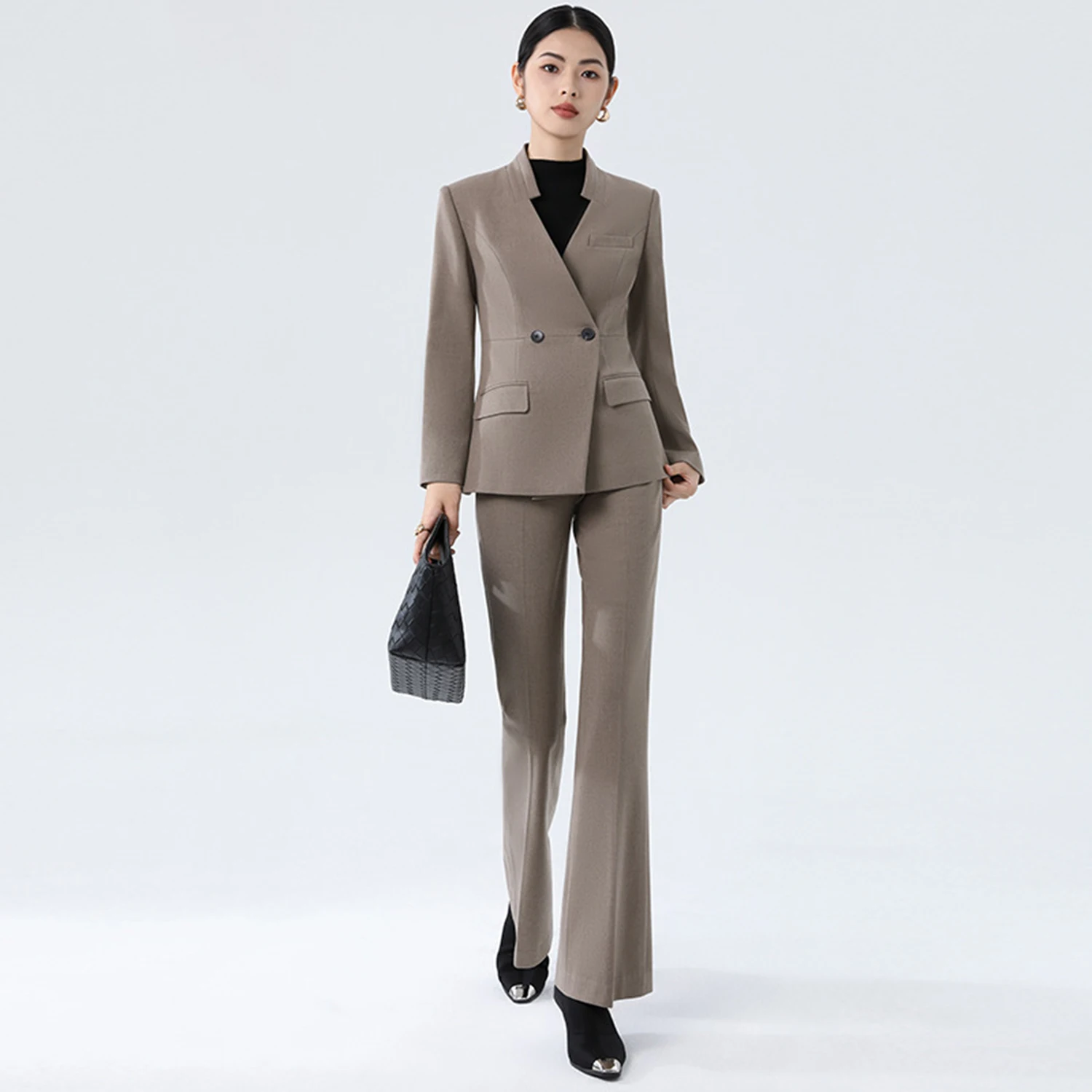 Allingentle Women's Suit Pantsuit 2 Piece V-Neck Blazer & Pants Flap Pocket Jacket for Casual Office Customize