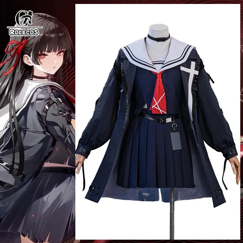 ROLECOS Game Wuthering Waves Chisa Cosplay Costume Black Sailor Style Women School Uniform Halloween Party Outfit
