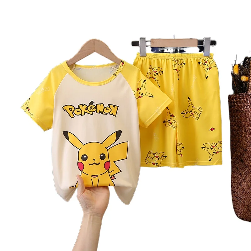 Summer Children Anime Cartoons Pajamas Crew Neck Short Sleeve Thin Cartoon Suit Boys Girls Kids Baby Homewear Cover