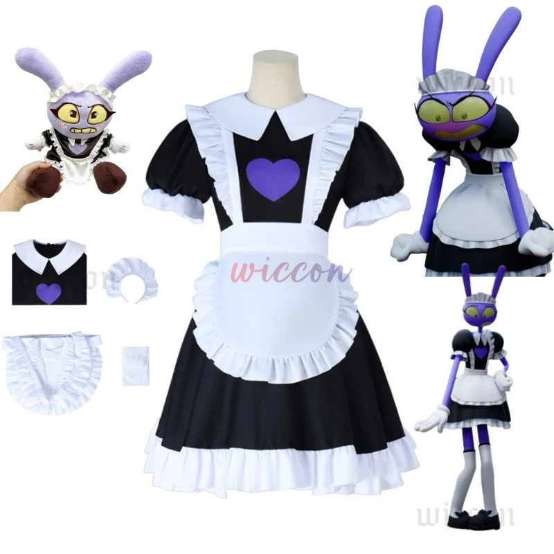 The Amazing Digital Circus Jax Maid Cosplay Cartoon Dress Halloween For Boys Girls