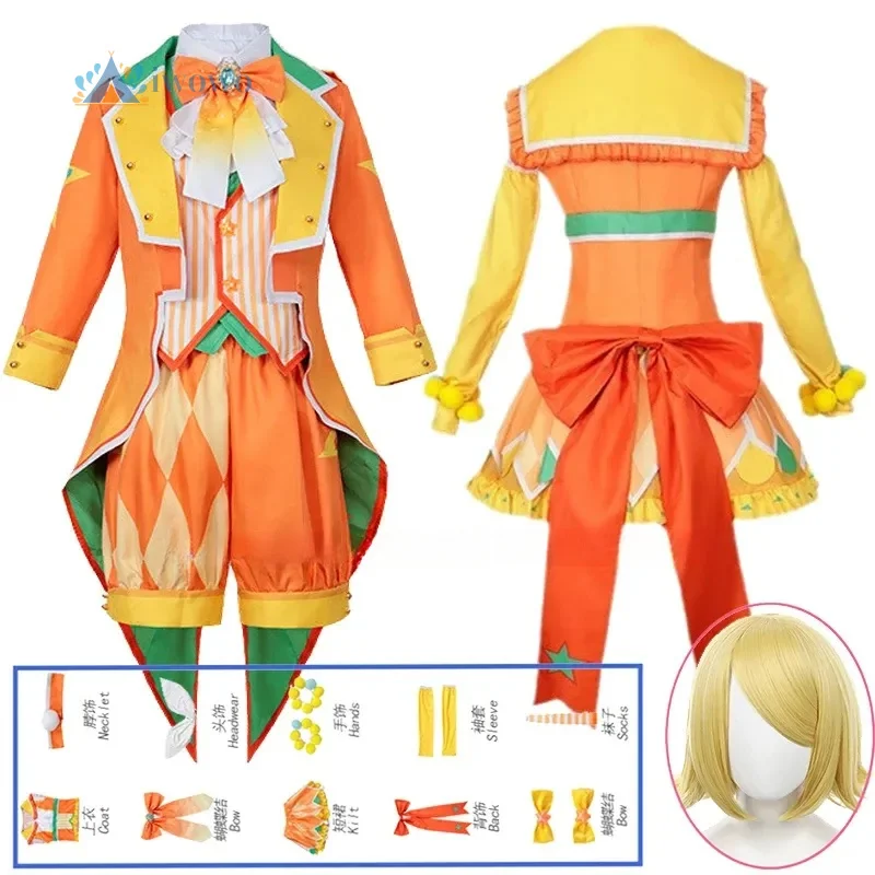 Anime PJSK Stage Feat Cosplay Beat Virtual Singer Design Orange Rin Cosplay Len Dress Uniform Suit Outfits Costumes for Girl Boy