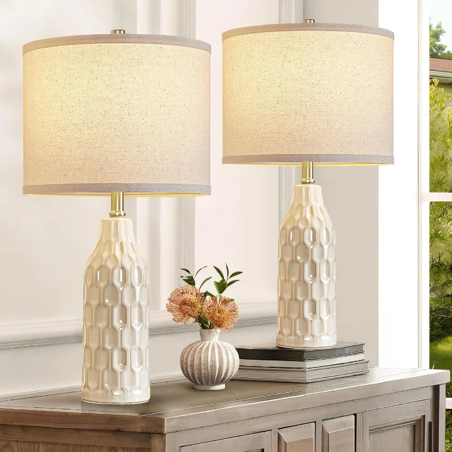 24.8" Ceramic Table Lamps Set of 2 with Color Temperature and Bulbs Included - Bedside Lamps for Nightstand Living Room Bedroom