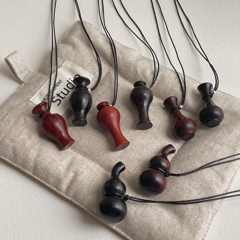 Minar Unusual Multiple Natural Sabdalwood Vase Flagon Pendant Necklaces for Women Man Unisex Black Rope Sweater Chain Chokers