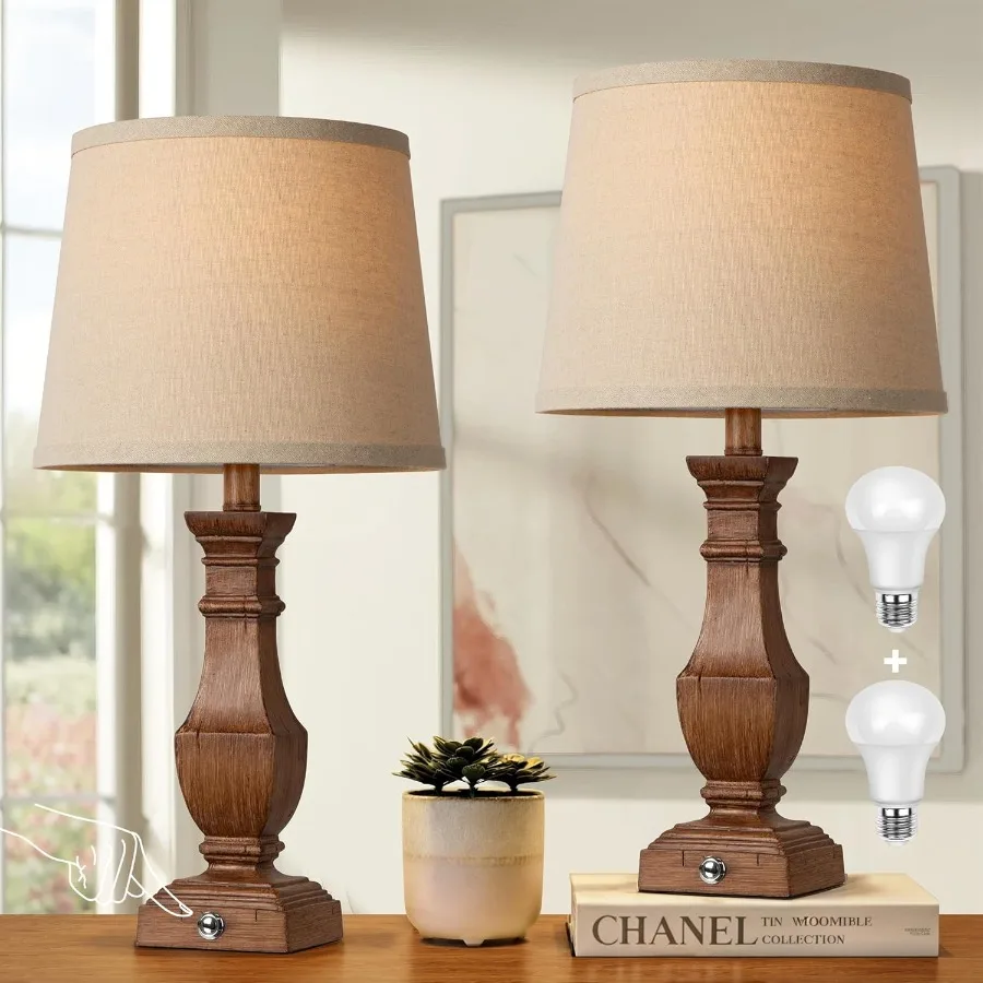 Dimmable Table Lamps Set of 2 Rustic Farmhouse Table Lamps for Living Room Bedroom Bedside Desk Lamps for end Tables Touch Lamp