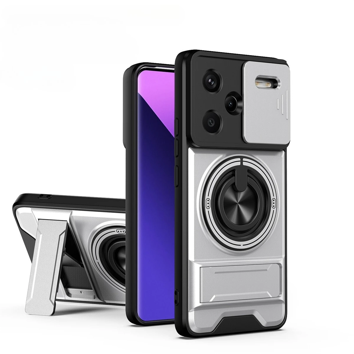 Lens Slide Camera Phone Case for Xiaomi Redmi Note 14 13 12 Pro Plus Note 15 14 5G 4G Magnetic Car Ring Holder Stand Hard Cover