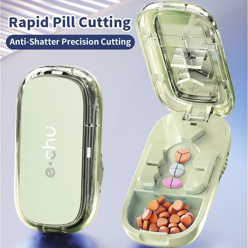 Newest Pill Cutter Portable Adjustable Precise Tablet Divider Organizer for Half or Third or Quartering Splitting Medicines Case