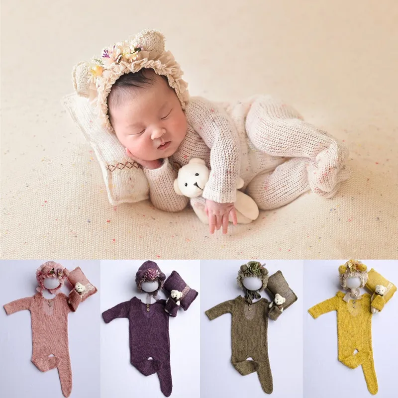 Newborn Photography Props Newborn Boy Girl Romper Hat Baby Romper Bodysuits Outfit Photography Props Clothing