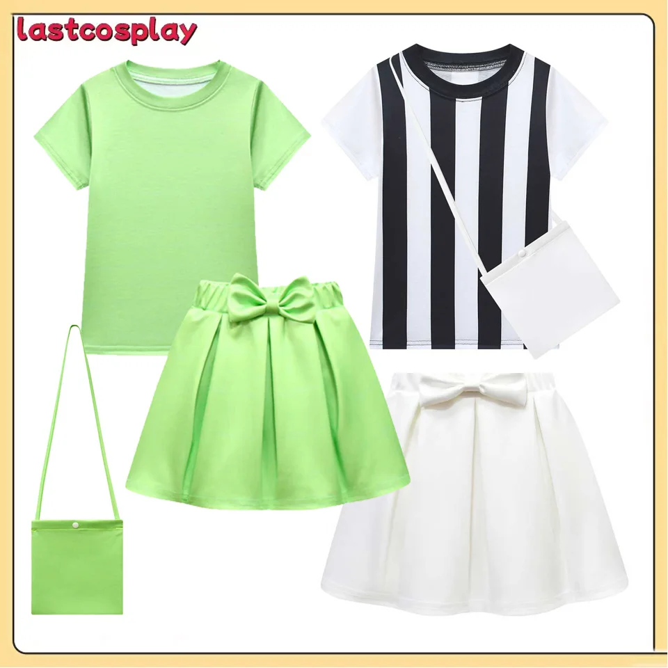 Kids Girls Cosplay Short Sleeved Pleated Skirt Bag Outfits Stage Performance Clothing Halloween Carnival Party Costume Suit