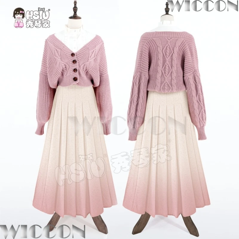 Kaoruko Waguri The Fragrant Flower Blooms with Dignity Cosplay Pink Gradient Sweater Dress Knit Coat Cardigan Festival Navidad