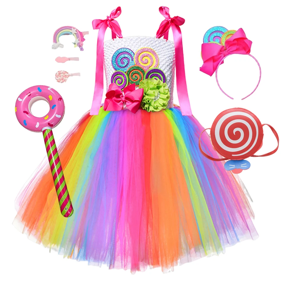 2025 Girls Purim Festival Sweet Lollipop Candy Kids Dress Carnival Party Little Girl Birthday Costume Fancy Children Clothes