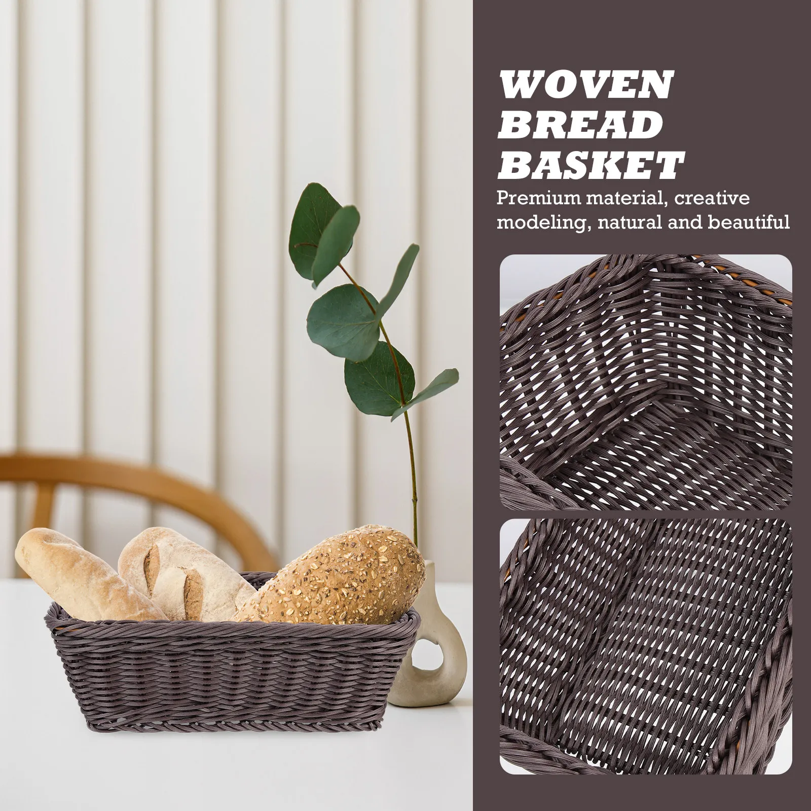 Plastic Bread Storage Basket Woven Rustic Tabletop Fruit Snack Holder Household Storage Basket Decorative Kitchen Organizer
