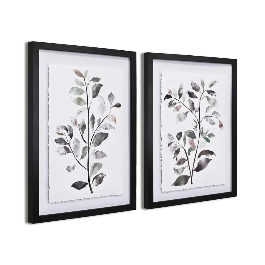 Framed Bathroom Wall Decor, Botanical Wall Art with Sage Leaf Plant and Torn Edge Design Prints Pictures for Bedroom Kitchen Liv