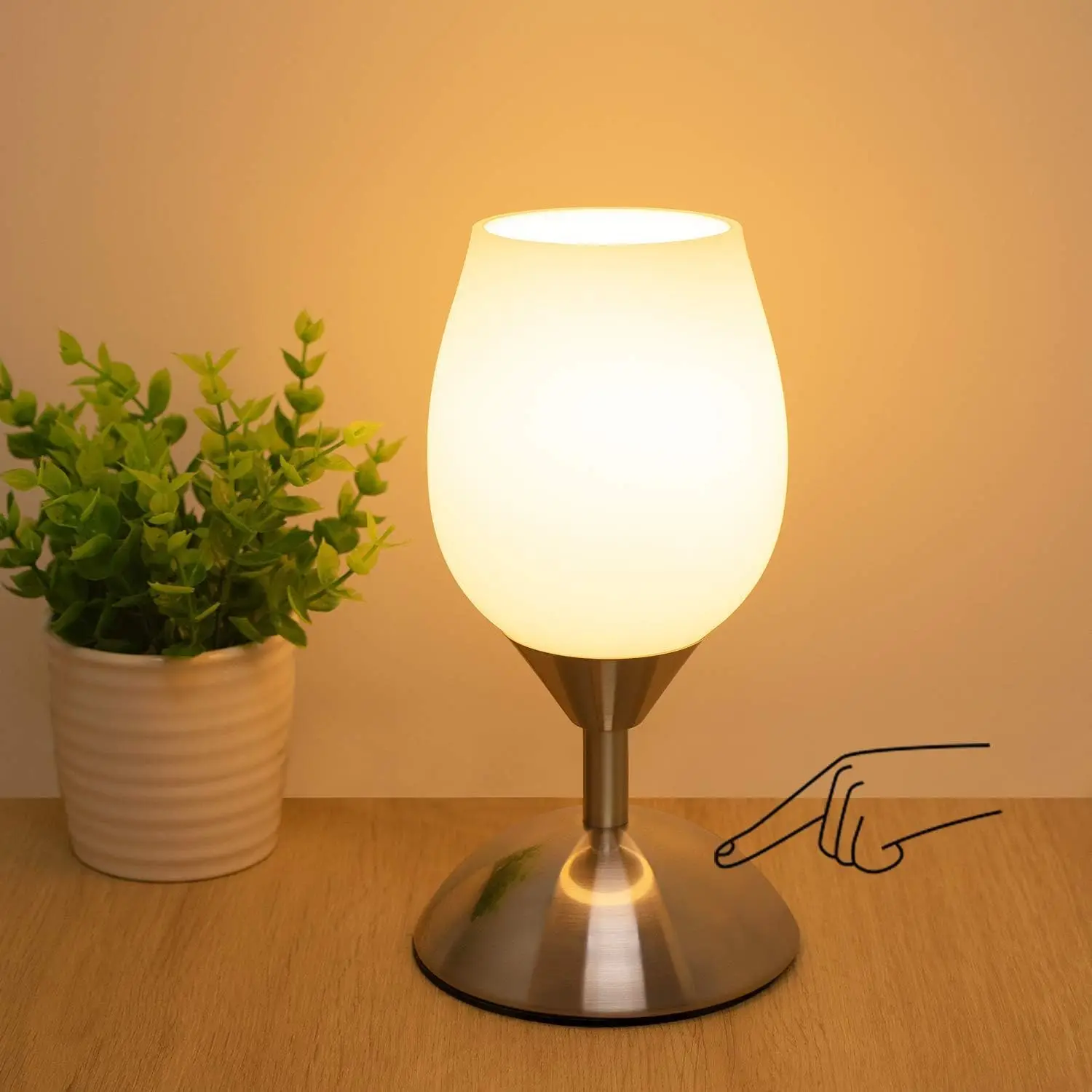 Small Dimmable Touch Lamp with Opal Glass, Silver Base, E12 Bulb - Compact Bedroom & Living Room Table Lamp